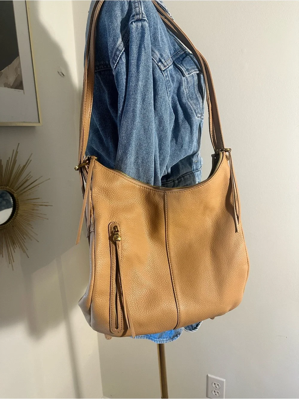 HOBO Genuine Leather Convertible Backpack Shoulder Bag Tan Cognac